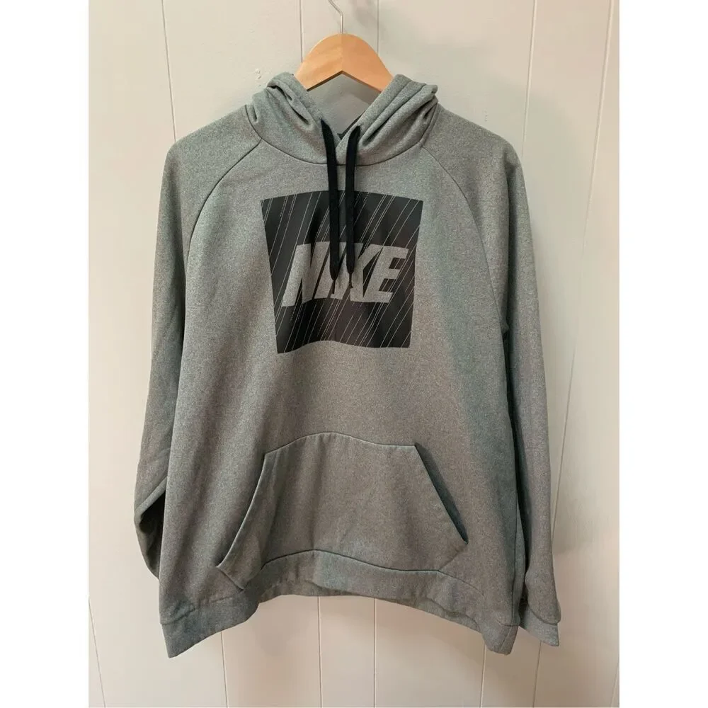 NIKE Men's Gray and Black Dri-Fit Hoodie Athletic Hooded Sweatshirt Xxl